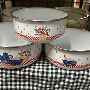 Floral Patterned Bowls with Red and Blue Accents